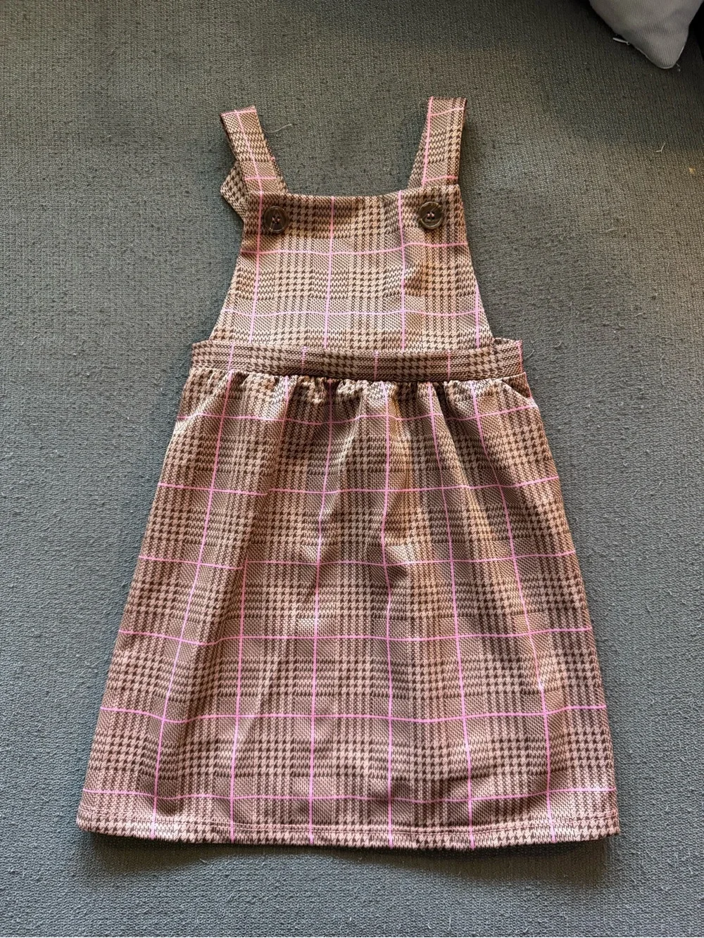 Girls Pink & Brown Plaid Pinafore Dress